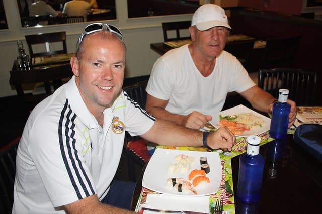 Happy football tour group in Spain