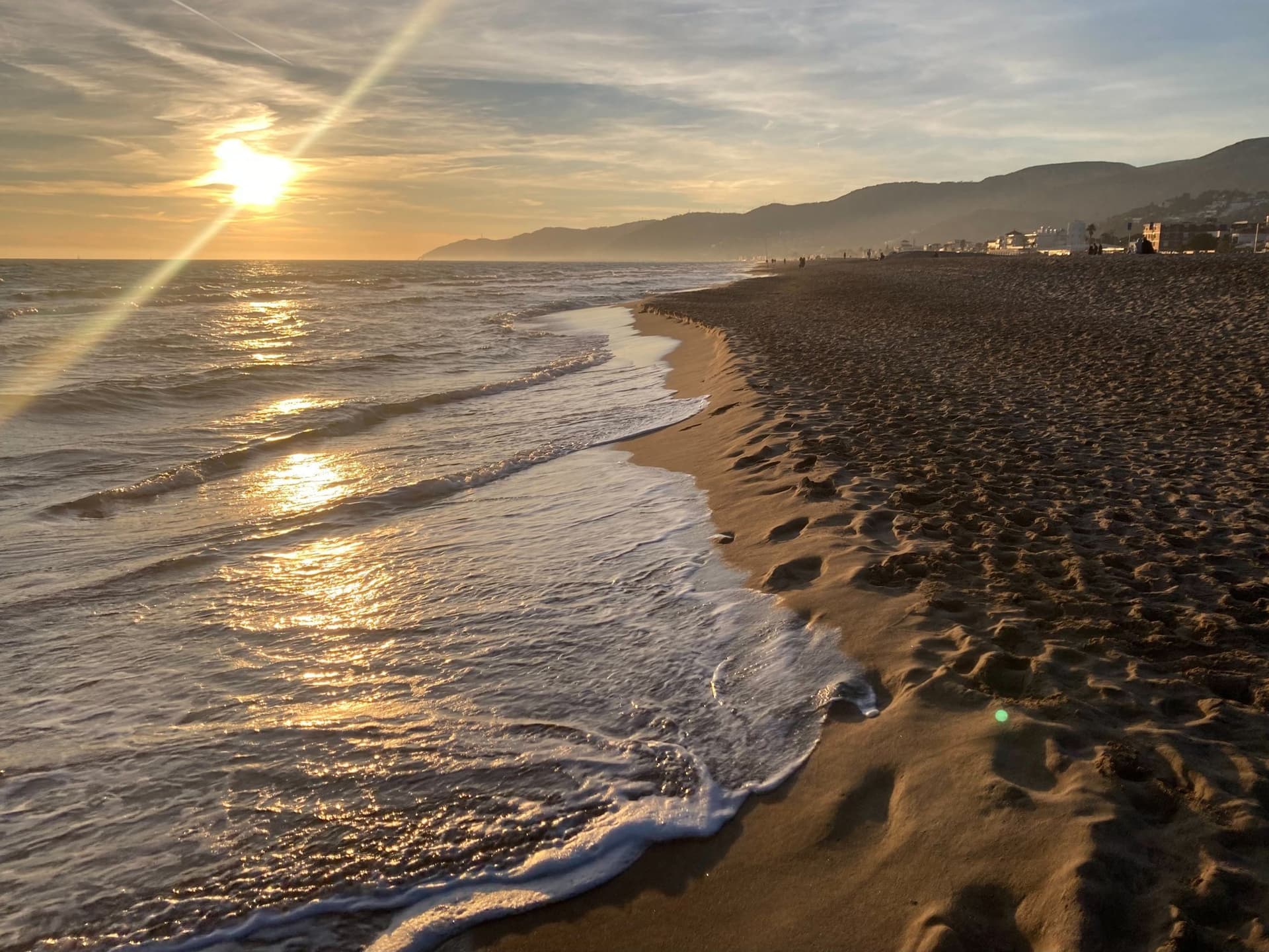 Sunset on Castelldefels beach, where the program says goodbye to Spain