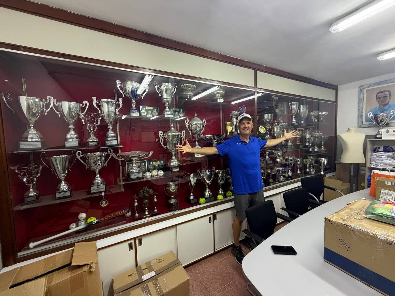 Medals and awards from softball games played against Spanish clubs on tour